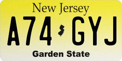 NJ license plate A74GYJ
