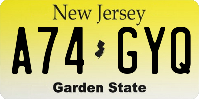 NJ license plate A74GYQ