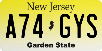 NJ license plate A74GYS