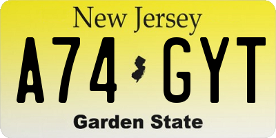 NJ license plate A74GYT