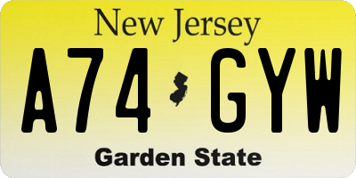 NJ license plate A74GYW