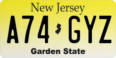 NJ license plate A74GYZ