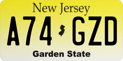 NJ license plate A74GZD