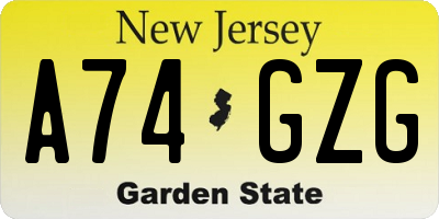 NJ license plate A74GZG