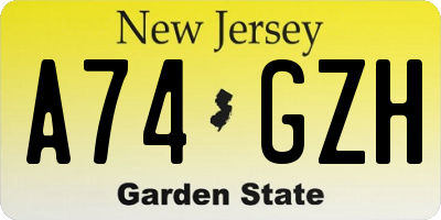 NJ license plate A74GZH
