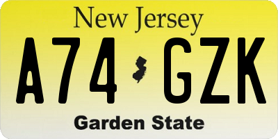 NJ license plate A74GZK