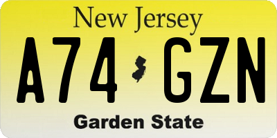NJ license plate A74GZN