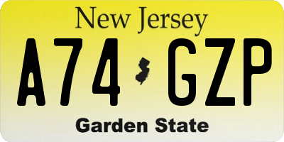 NJ license plate A74GZP