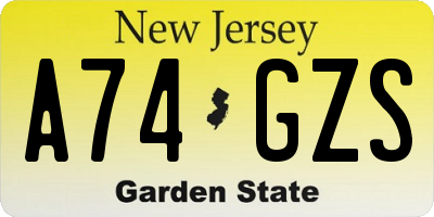 NJ license plate A74GZS