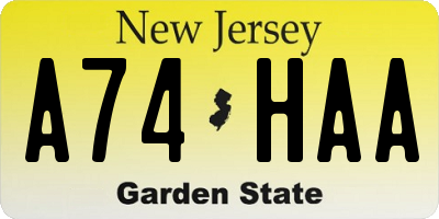 NJ license plate A74HAA
