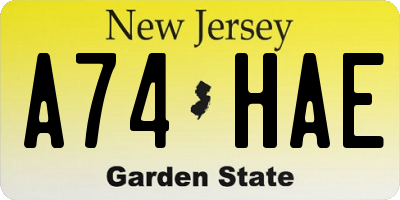 NJ license plate A74HAE