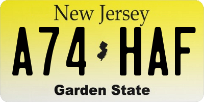 NJ license plate A74HAF