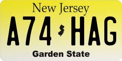 NJ license plate A74HAG