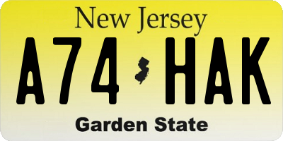 NJ license plate A74HAK