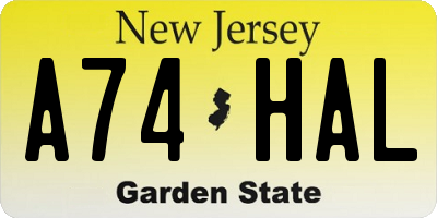 NJ license plate A74HAL