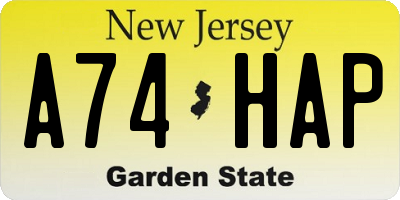 NJ license plate A74HAP