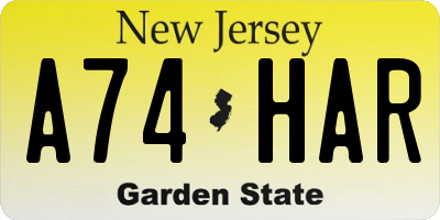 NJ license plate A74HAR