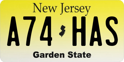 NJ license plate A74HAS
