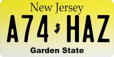 NJ license plate A74HAZ