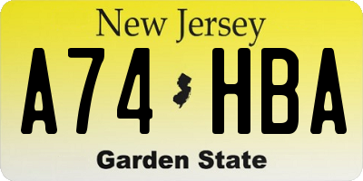 NJ license plate A74HBA