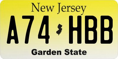 NJ license plate A74HBB