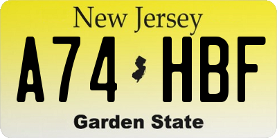 NJ license plate A74HBF