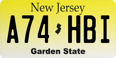 NJ license plate A74HBI