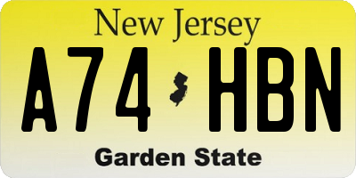 NJ license plate A74HBN