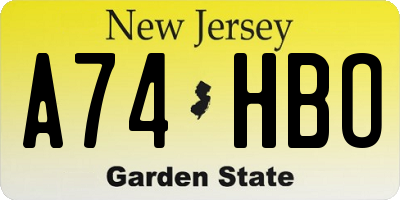 NJ license plate A74HBO