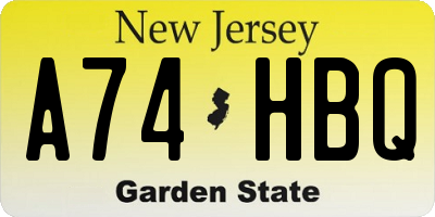 NJ license plate A74HBQ