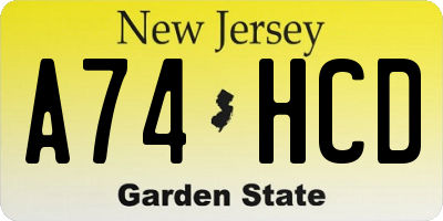 NJ license plate A74HCD