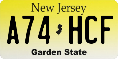 NJ license plate A74HCF