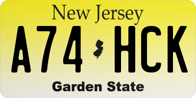 NJ license plate A74HCK