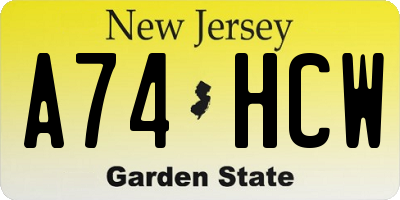NJ license plate A74HCW