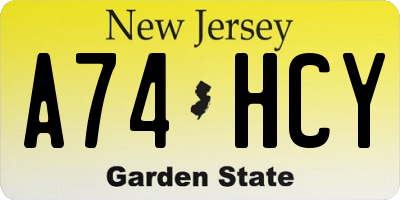 NJ license plate A74HCY