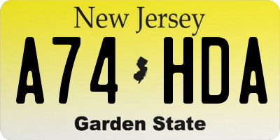 NJ license plate A74HDA