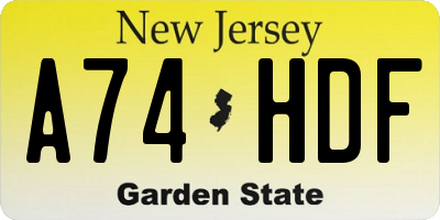 NJ license plate A74HDF