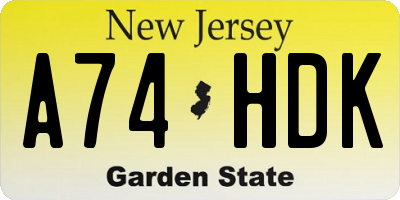 NJ license plate A74HDK