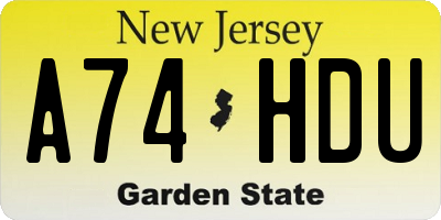 NJ license plate A74HDU