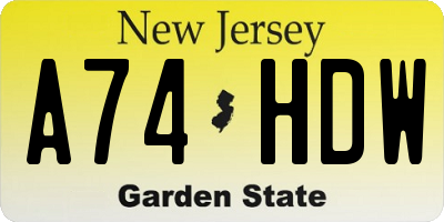 NJ license plate A74HDW