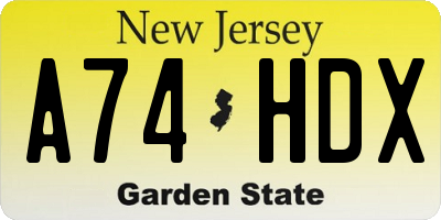 NJ license plate A74HDX