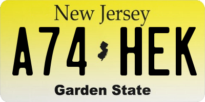 NJ license plate A74HEK