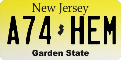 NJ license plate A74HEM