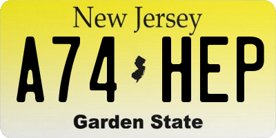 NJ license plate A74HEP