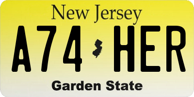 NJ license plate A74HER