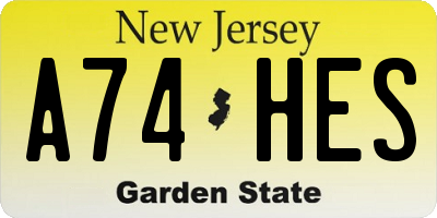 NJ license plate A74HES