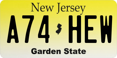 NJ license plate A74HEW