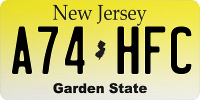 NJ license plate A74HFC