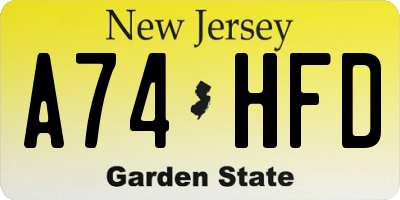 NJ license plate A74HFD