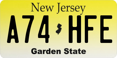 NJ license plate A74HFE